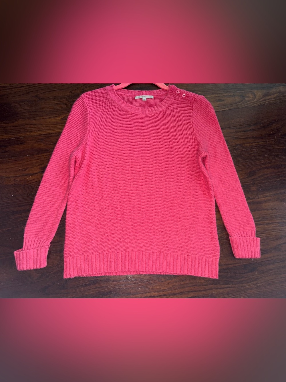GAP Women’s Pink/coral Crewneck Button-Shoulder Sweater